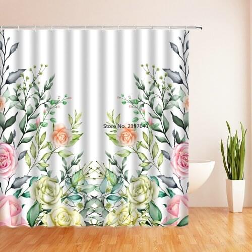 Green Plants Flowers Waterproof Polyester Shower Curtains Eco-friendly High Quality Bathroom Curtains Blind For Home Decorations