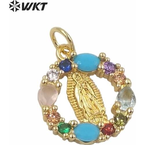 WT-MP194 Wholesale newest round micropave CZ virgin Mary pendant lady religious Christian Mary charm pendants