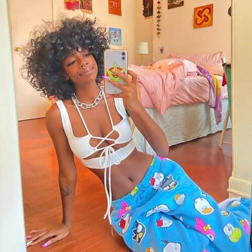 Women Sexy Hollow Camisole White Solid Sleeveless U-shape Collar Crop Tops Ladies Summer Camis Spaghetti Straps Bandage Camis