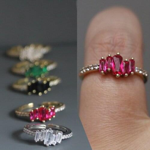 Exquisite Gold Color Micro Pave CZ Open Adjustable Ring Women Gothic Geometric Red Black Zircon Finger Jewelry Party Accessories