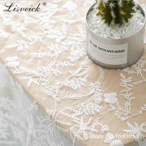 1yard Organza embroidered fabric White soft lace embroidered mesh tulle Fabric diy fashion dress clothing accessories