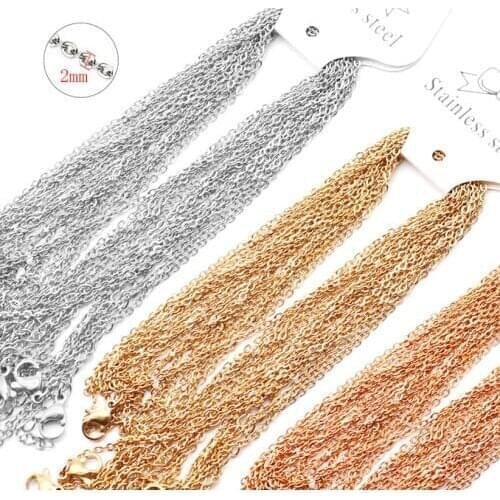100% Stainless Steel Chain For Jewelry Making 1.5/2mm Width Metal Rolo Link Chain Bulk Cadenas Wholesale 20pcs