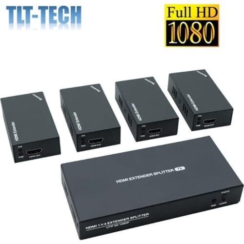 1x4 HDMI Extender Splitter Over Cat5e/Cat6/Cat7 Ethernet Cable Up to 50m/165ft - EDID Management & Bi-Directional IR Remote