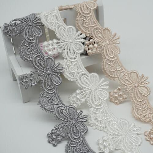 3 yard 5 cm Polyester Lace Trim Ribbon Butterfly Applique for Costume Home Textiles DIY Craft Sewing Accessories Gray White Pink