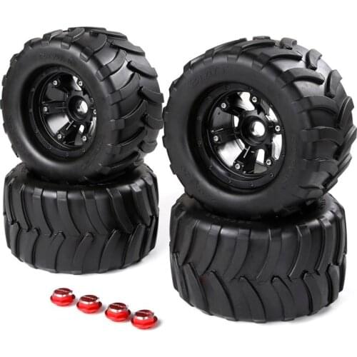 4PCS R/C Car Model Toy Rubber Tire V Pattern Tire Set with wheel chock for X-MAXX XL X