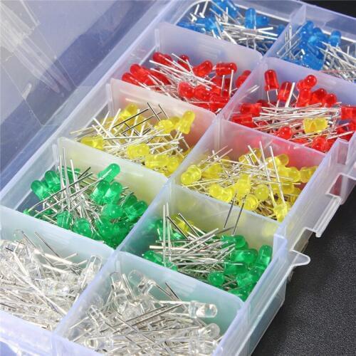 500Pcs/lot 5 Colors F3 3MM Round LED Assortment Kit Ultra Bright Diffused Green/Yellow/Blue/White/Red Light Emitting Diode