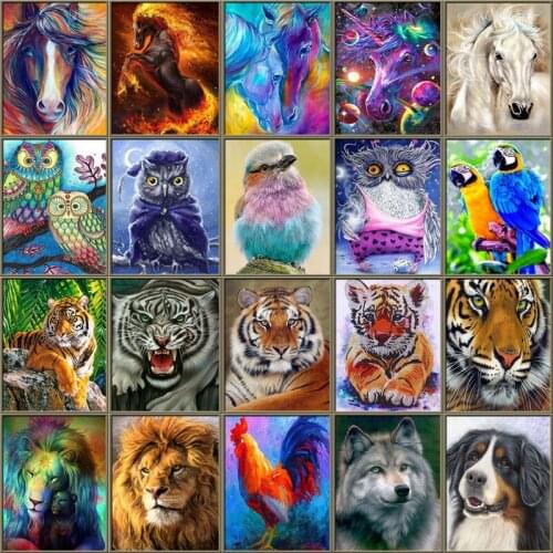 5D Diamond Painting Animals Horse Diamond Mosaic Tiger Lion DIY Full Round Diamond Embroidery Cross Stitch Rhinestone Art
