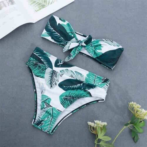 Strapless leaves Bikini Swimwear Women Swimsuit High Waist Bikini Set Push Up Bathing Suit Women Summer Beach Wear Female Biqui