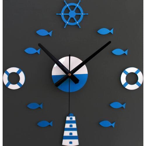 Large 3D DIY Wall Clock Mediterranean Tower Rudder Lifebuoy Small Bell Quartz Clocks Watch Decoration Home Relojes De Pared Z040