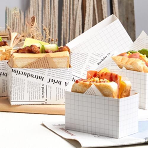 Paper Bread Bag Sandwich Bag White Box Wrapping Paper Cardboard Hamburger Box Food Grade Bread Bake Pastry Shop Bakery Bag 50pcs