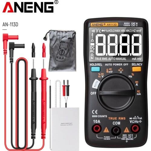 ANENG AN113D Digital Multimeter 6000 Counts Electrical Meter Transistor Tester Auto Rang AC/DC Voltage Process Calibrator