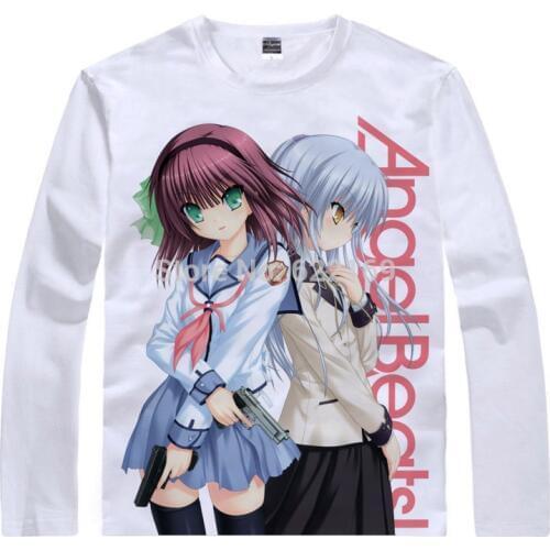 Coolprint Angel Beats Kanade Tachibana Milk cotton T-shirt in White, anime Tops Casual Tees Long O-Neck Shirt gift