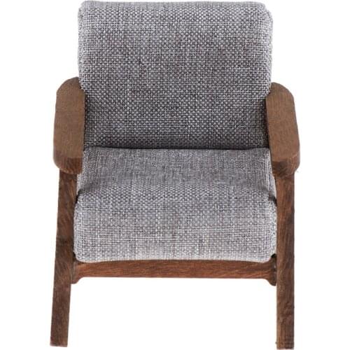 Wooden Dollhouse Furniture, Single Sofa Armchair Model for Dollhouse Life Scene Ornaments, Doll Accessories, Ju