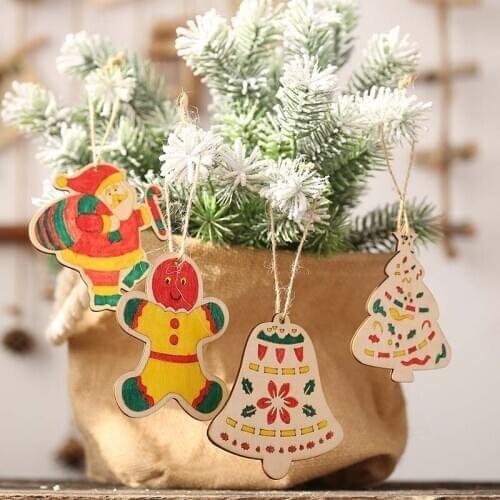 Wooden DIY Pendant Childrens Coloring Board Color Painting Christmas tree bell Santa Claus home decorations for xmas