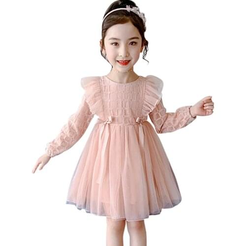 Girls Princess Dress Solid Color Girl Child Dress Spring Autumn Dress For Kids Casual Style Kids Costume 6 8 10 12 14