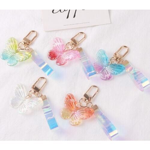DIY Handmade Butterfly Keychain Acrylic Fantasy Color Butterfly Belt Keyring Women Girl Car Bag Pendant Key Chains Accessories