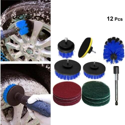 12pcs Power Electric Drill Brush Cleaning Tool Brushes Scrubber Cleaner Combo Attachment Kit For Carpet Glass Bathroom Car