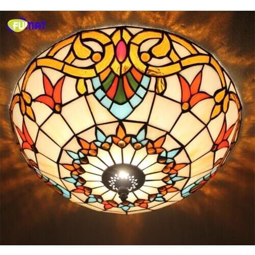 FUMAT European Pastoral Tiffany Ceiling Lamps LED Dragonfly Shade Lamps Living room Stained Glass Ceiling Lights For Bed Room