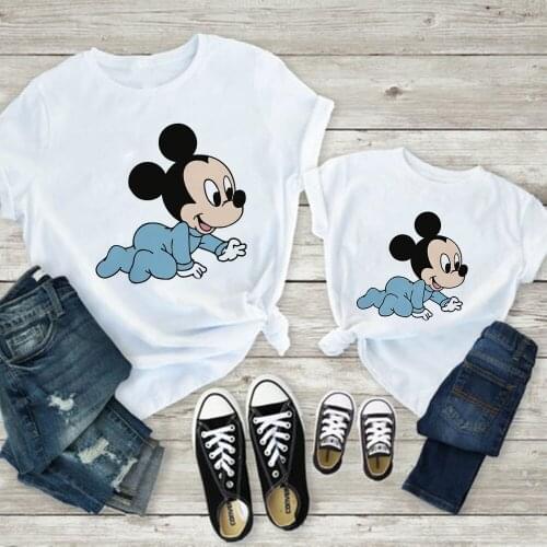 T Shirt Summer Short Sleeves Loose White Matching Family Look Clothes Baby Boys Girls Father Mother Unisex T-shirts Disney Tees