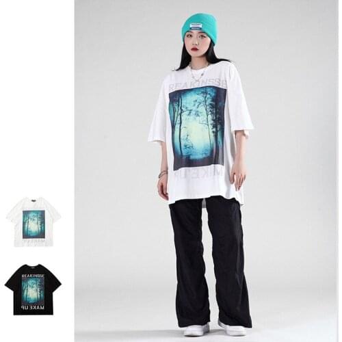 Trendy Art Abstract Realistic Printed Unisex Couple Mens Pure Cotton Short Sleeve T-shirt Hip Hop Retro Loose Oversized Casual