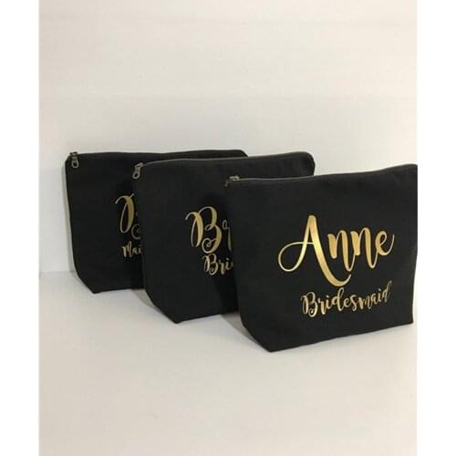Custom canvas gold name Bridesmaid makeup bag, Cosmetic Bag, bide make up Bag , Christmas favor Gift ,wedding Toiletry Bag,Pouch