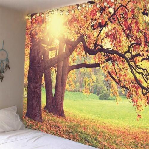 Yellow leaves Autumn sunshineTapestry wall hanging Thin Polyester Beach Towel Backdrop Home Decoration Wall Art Multiple sizes