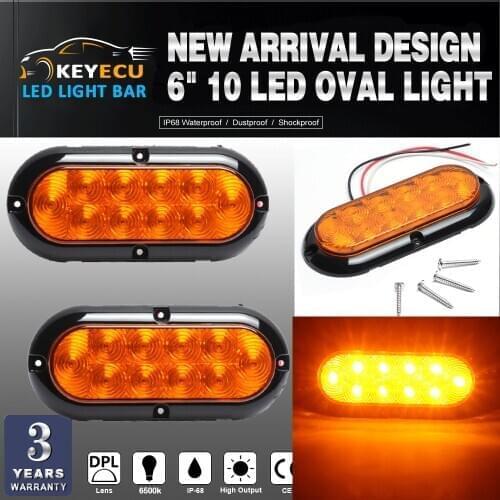 KEYECU 2PCS Oval amber Stop Turn Tail Light Rubber 6 inch 10LED for Truck Trailer Bus Waterproof with 4screw holes for mounting