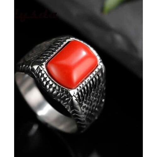 Gothic Style Men Hiphop Ring 316L Stainless Steel Red Stone Anillo Rock Fashion Male Jewelry Wedding Rings Accessories Anillo