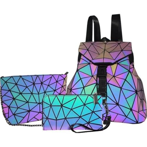 Geometric Luminous Purses and Handbags for Women Fashion Reflective Crossbody Bag Backpacks Wallet Clutch 3 Piece Sets