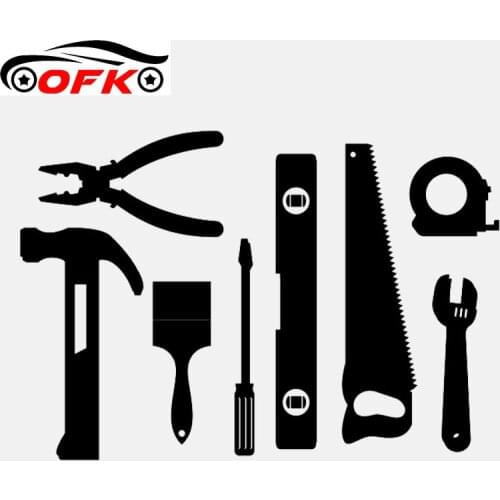 OFK Level Ruler Hammer Wrench Screwdriver Vinly Motorcycle Black/Silver Car Sticker 17CM*11.6CM