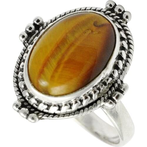 Lovegem Genuine Tiger eye RING 925 Sterling Silver,Size:8 , AR2733AA
