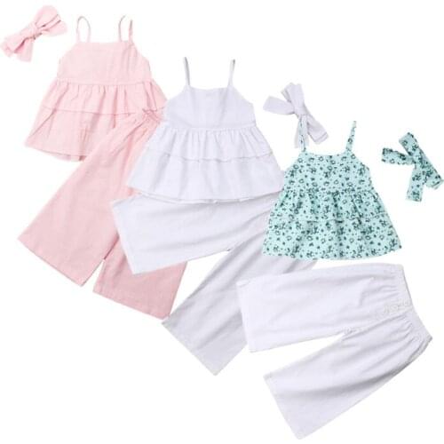 Citgeett Summer Toddler Kids Baby Girl Strap Top T-shirt Vest+ Bell Bottom Leggings Pants Fashion Solid Outfit