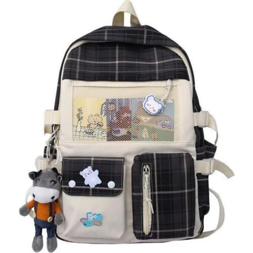 Cute Plaid Women Backpack Nylon School Bags For Teengae Girls Fashion Shoulder Bags Female Kawaii Student School Backpack