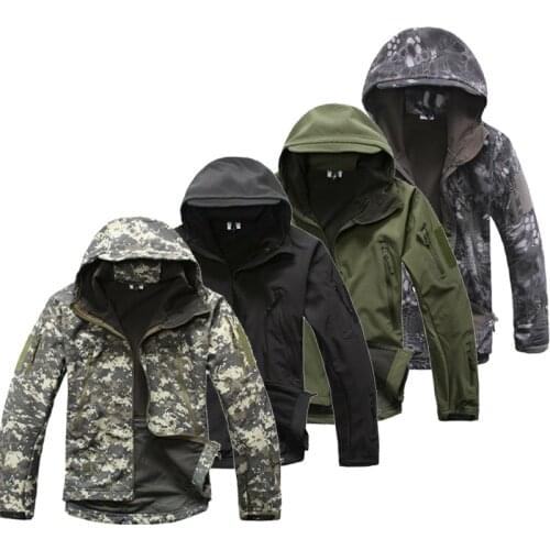 Outdoor military tactical soft shell jacket mens windproof waterproof warm coat camouflage hooded thermal sports windbreaker