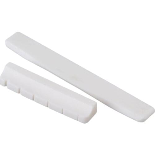 White 2 in 1 Durable Guitar Real Bone Bridge Saddle Nut Set for Folk Gui