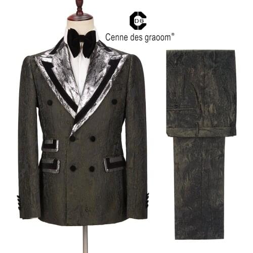 Cenne Des Graoom New Men Suit Tailor-Made Tuxedo Two Pieces Double Breasted Shawl Lapel Wedding Party Singer Costume Groom Black