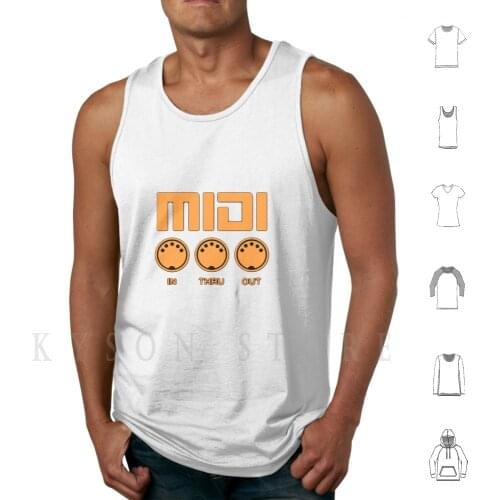Midi Orange Tank Tops Vest 100% Cotton Music Midi Synthesizer Synth Sampler Sound Piano Keyboard Organ Studio Metal
