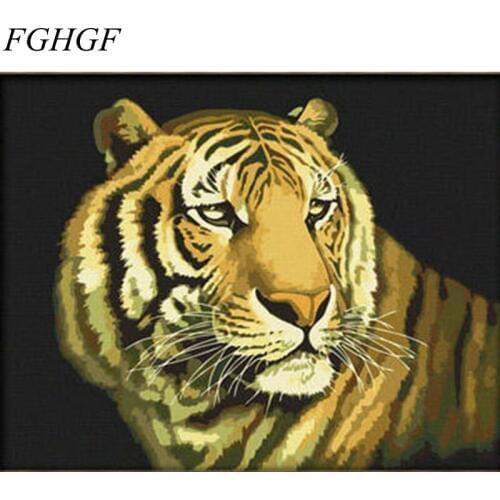 Hot Selling DIY Oil Painting By Numbers Hand Painting Oil On Canvas Frameless Tiger Digital Painting