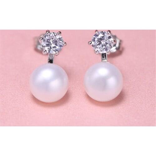 DAIMI 8-9mm Pearl Studs Earrings Zircon Mosaic Simple Earrings For Women