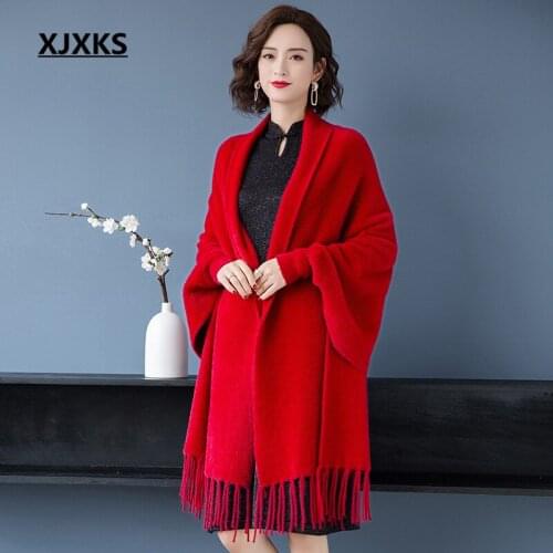XJXKS Loose plus size fashion tassel women sweater shawl 2020 autumn winter new high-end temperament women shawl