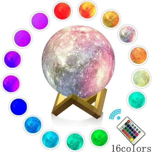 Romantic 3D Print Colorful Sky Moon Lamp Rechargeable Remote Control Night Light For Moon light with 3Colors 16Colors Decor Gift