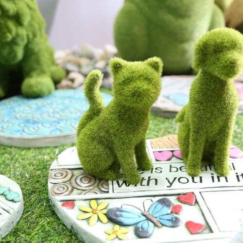 Outdoor Courtyard Cute Dog Statues Grass Green Simulation Flocking Puppy Ornaments Moss Grass Puppy Figurines Garden Decor