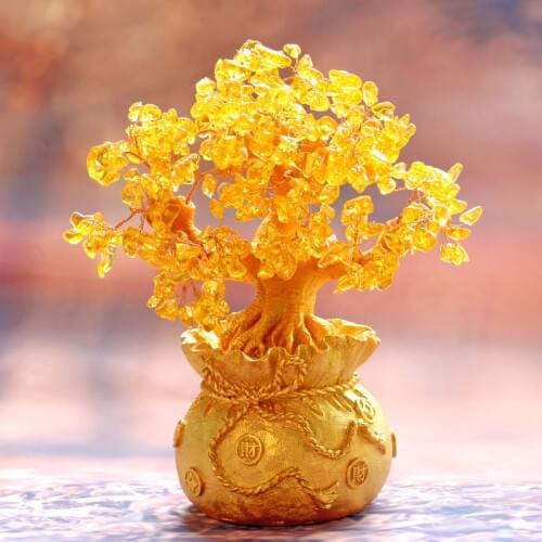 High-end golden crystal lucky treasure tree auspicious ful wealth home office decoration decoration statue opening best gift