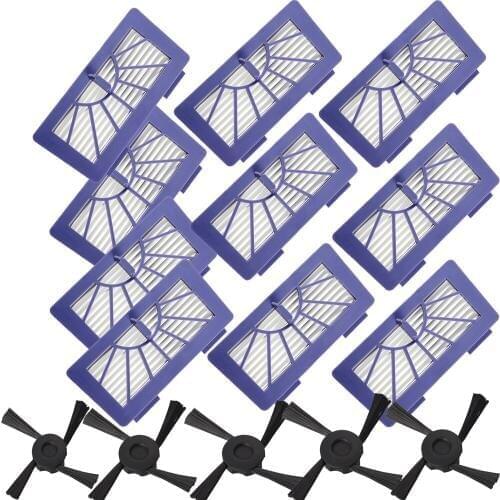 10pcs High Quality HEPA Filter + 5 Side Brushes Replaces For Neato XV-11 XV-21 XV-15 XV-12 XV-14 945-0048 Filters Vacuum Cleaner