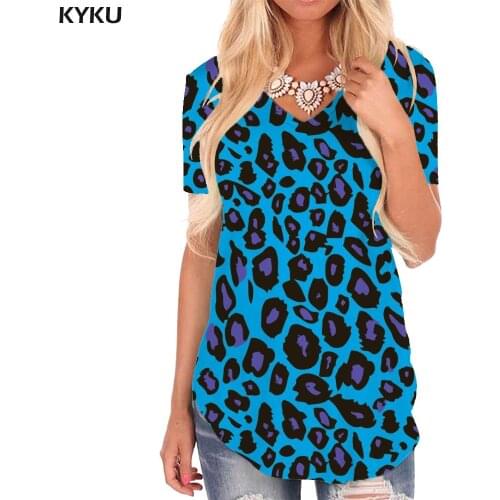 KYKU Leopard T-shirt women Cheetah V-neck Tshirt Harajuku Funny T shirts Hip Hop Tshirts Printed Womens Clothing Fashion