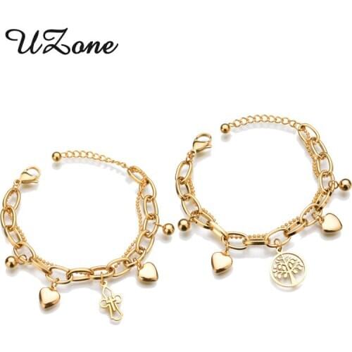UZone Charms Double Layer Cross Bracelets Stainless Steel Tree of Life Bracelets Lucuxy Women Gift