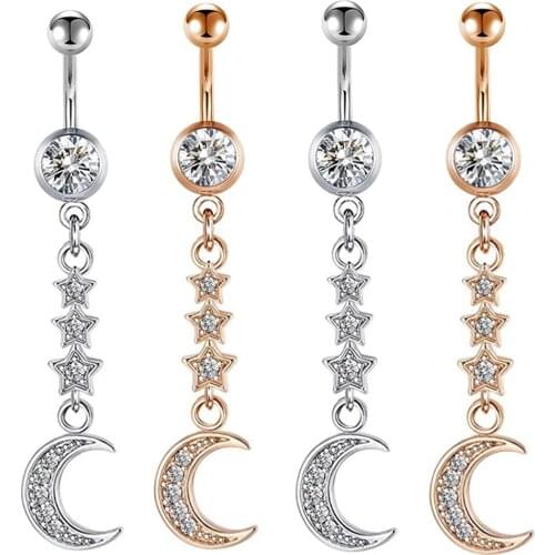 Belly Button Rings Dangle for Women Surgical Steel CZ Inlay Barbell Belly Piercing 14 G Body Jewelry Piercing Navel Rings