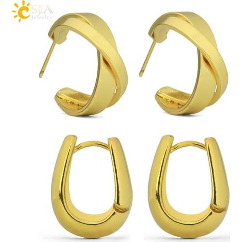 CSJA Gold Color Copper Hoop Earrings for Women 2021 Elegant Punk Rock Metal Earrings Large Luxury Ear Ring Jewelry Hip Hop S789