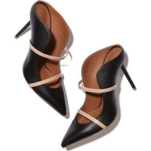 Moraima Snc Double Straps Slip On Pumps Suede Pointy Toe Mules Spring Summer Womens Shoes Slingback High Heel Celebrity Sandals