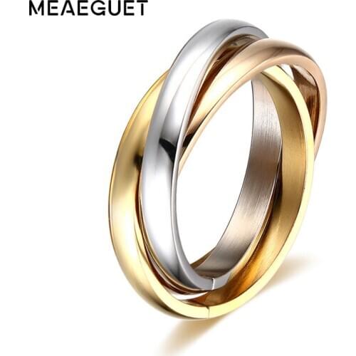 Meaeguet Classic Party Finger Ring 3 Rounds Gold Color Wedding Bands Rings For Women Female Jewelry
